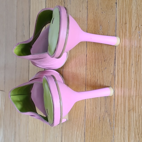 Pink Leather Sandal Mule Heels 10 - Picture 4 of 5